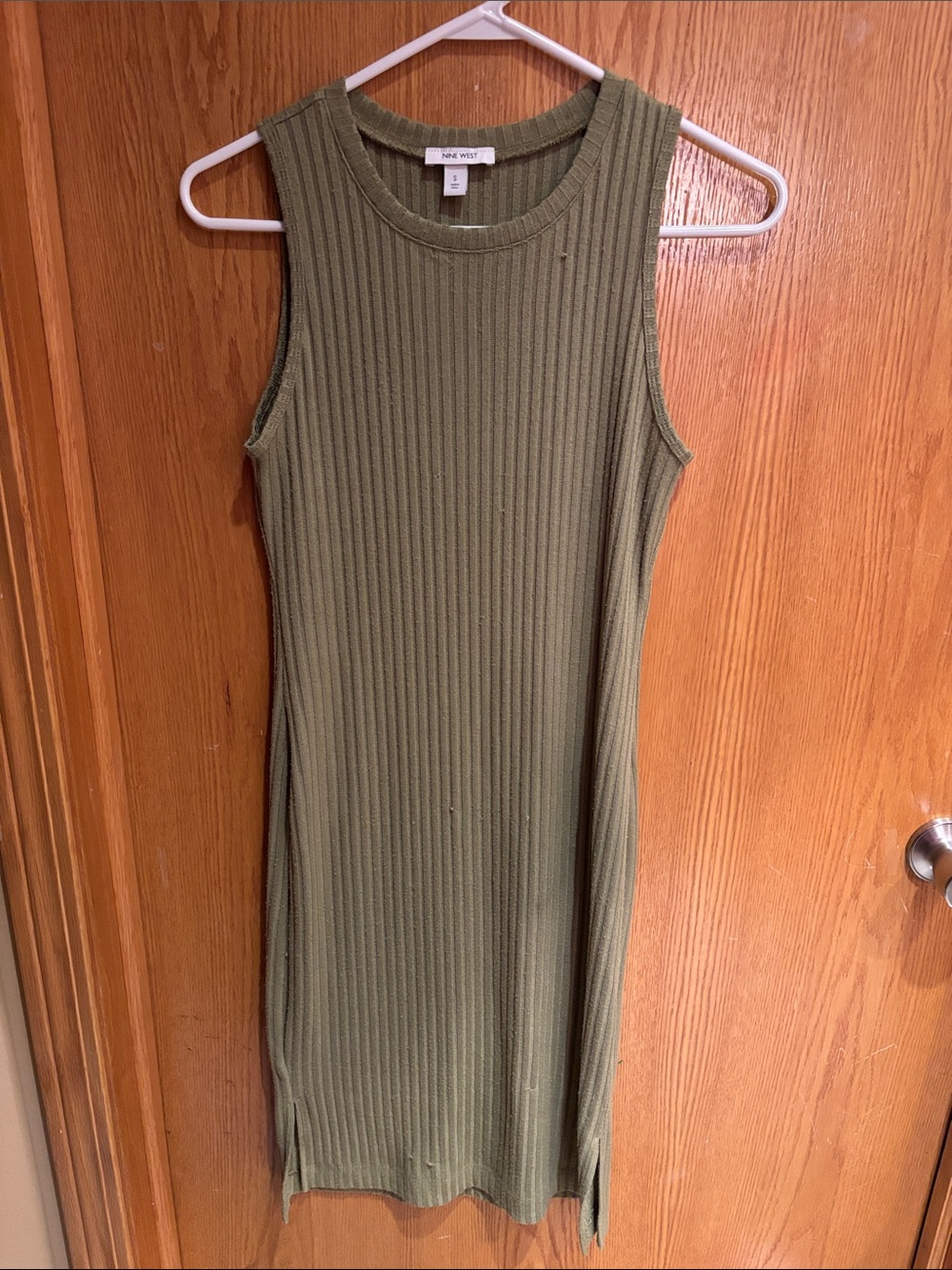 Nine West, tank style ribbed dress, olive green, Small